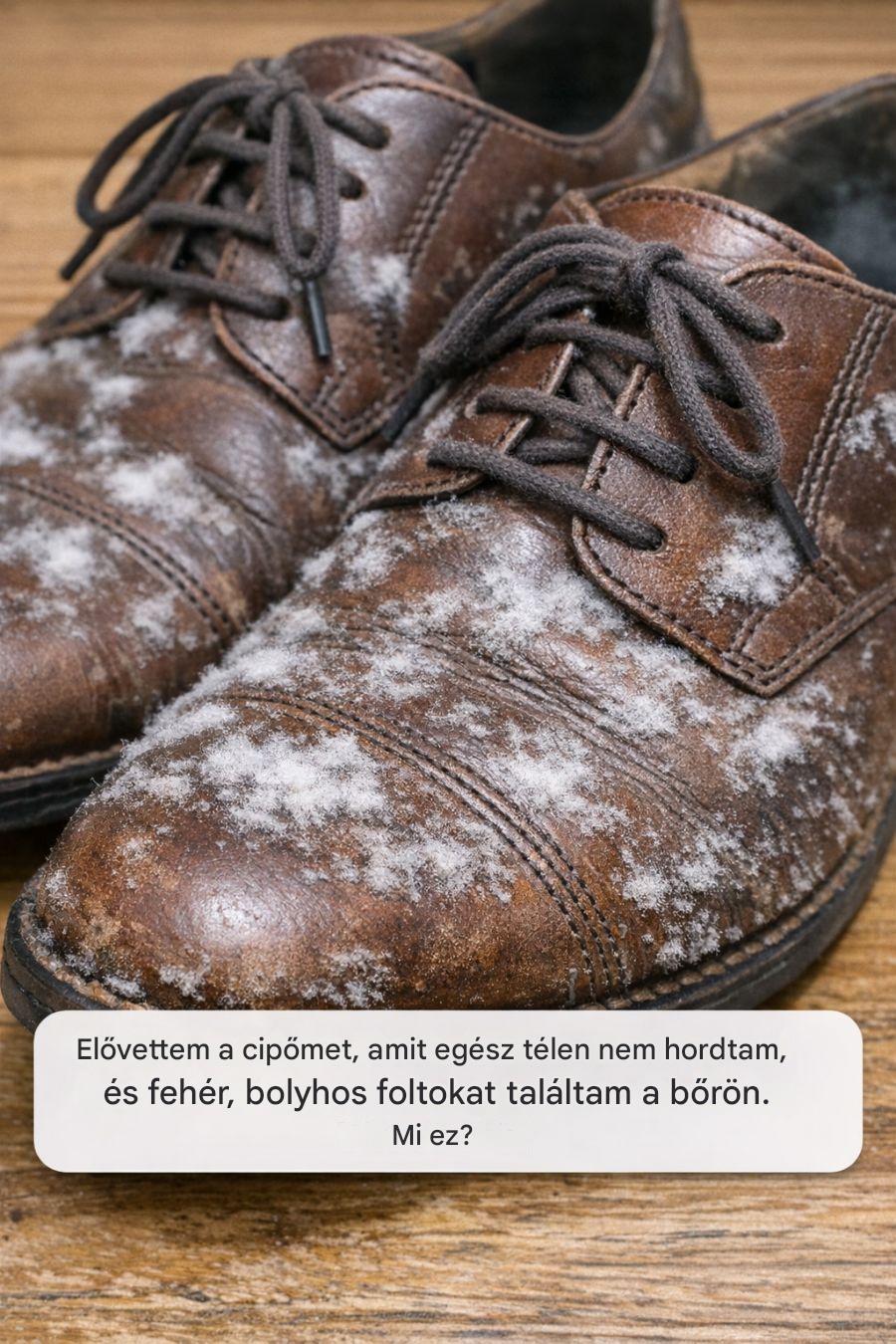 Elővettem a télen nem hordott cipőmet, és fehér, bolyhos foltokat találtam a bőrön. Mi ez?