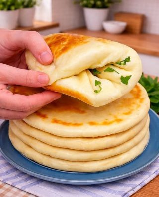 Egyszerű naan kenyér serpenyőben