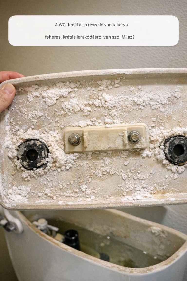 A WC-tartály fedelének alsó részét fehéres, krétás lerakódás borítja. Mi lehet ez?