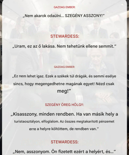 Gúnyt űzött egy idős asszonyból az üzleti osztályon – de aztán a pilóta mondott valamit, amitől mindenki megríkatott.